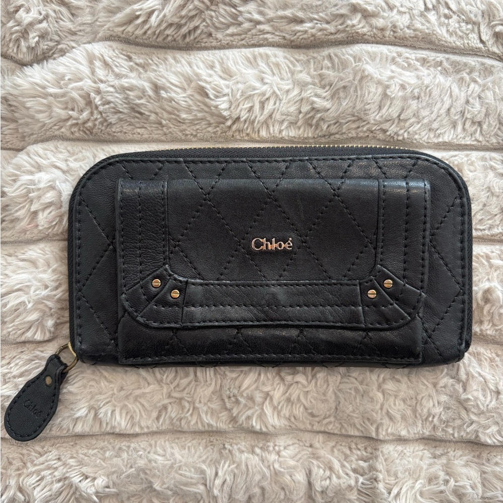 Chloe Paraty Black Quilted Leather Zip Wallet /w Original Box